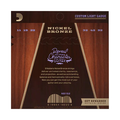 D'Addario NB1152 Nickel Bronze Acoustic Guitar Strings Custom Light