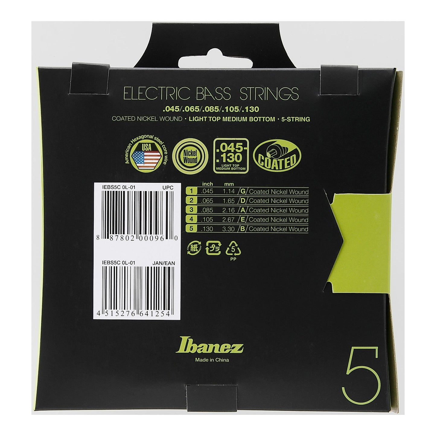 Ibanez IEBS5C – 5-String Bass Strings | Light Top Medium Bottom