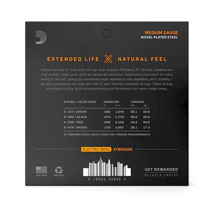 D'Addario XTB50105 XT Nickel Coated Bass Guitar Strings 50-105