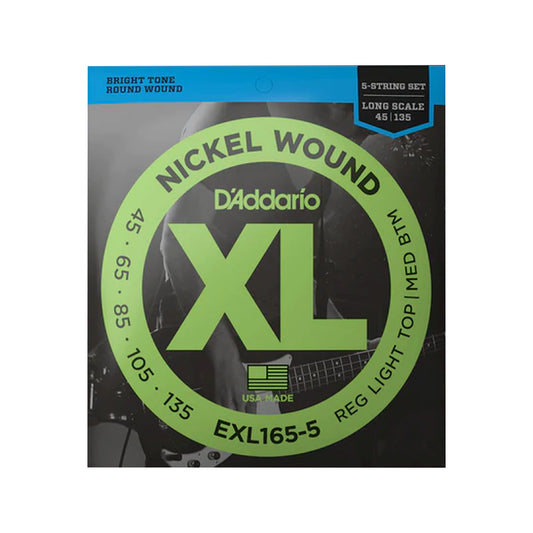 D'Addario EXL165-5 XL Nickel 5-String Bass Guitar Strings 45-135