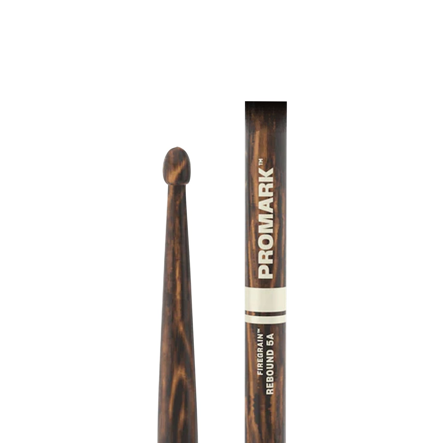 Promark R5AFG Rebound 5A FireGrain Fire-Treated Hickory Drumsticks | Acorn Wood Tip | Long Taper | Brown