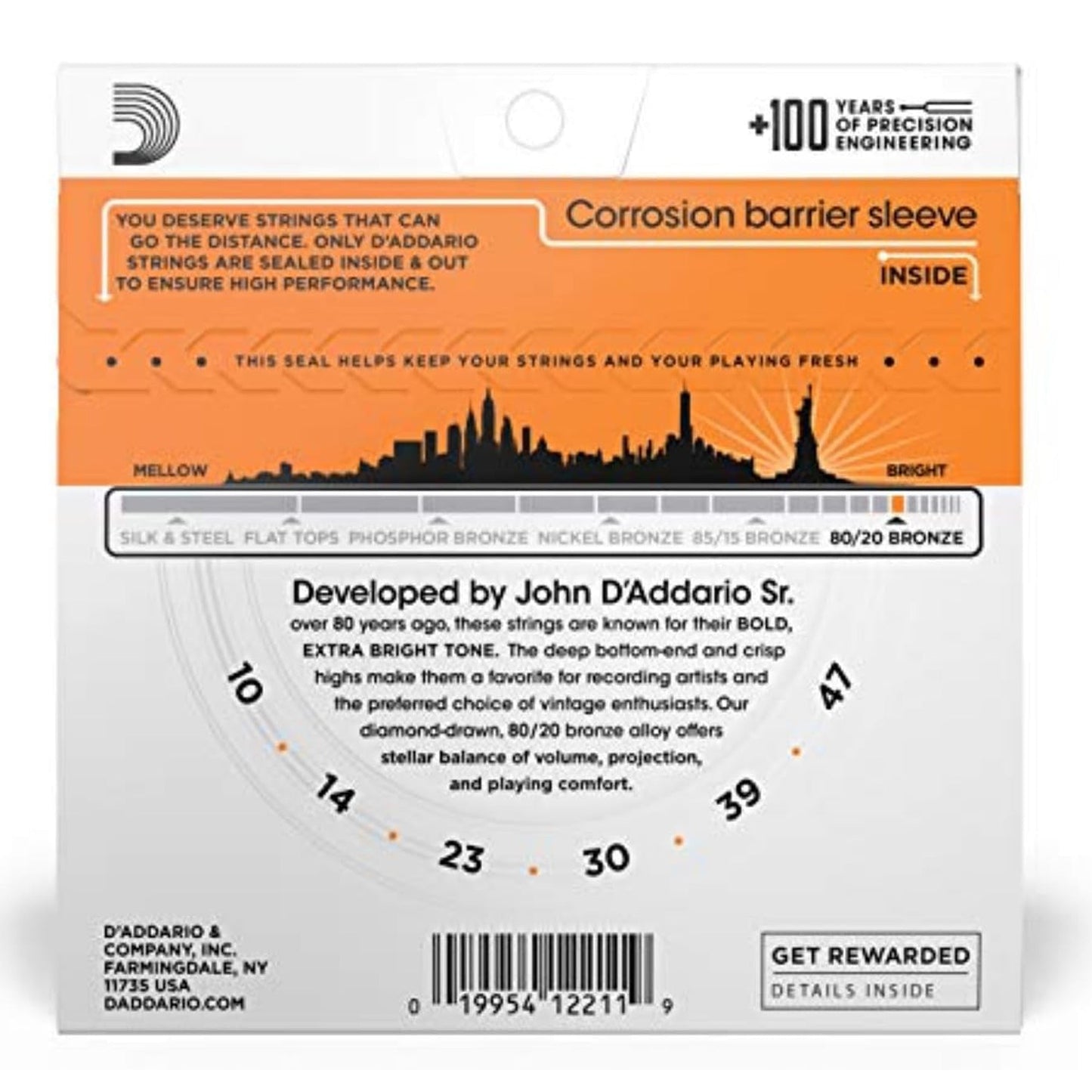 D'Addario EJ10 80/20 Bronze Acoustic Guitar Strings Extra Light