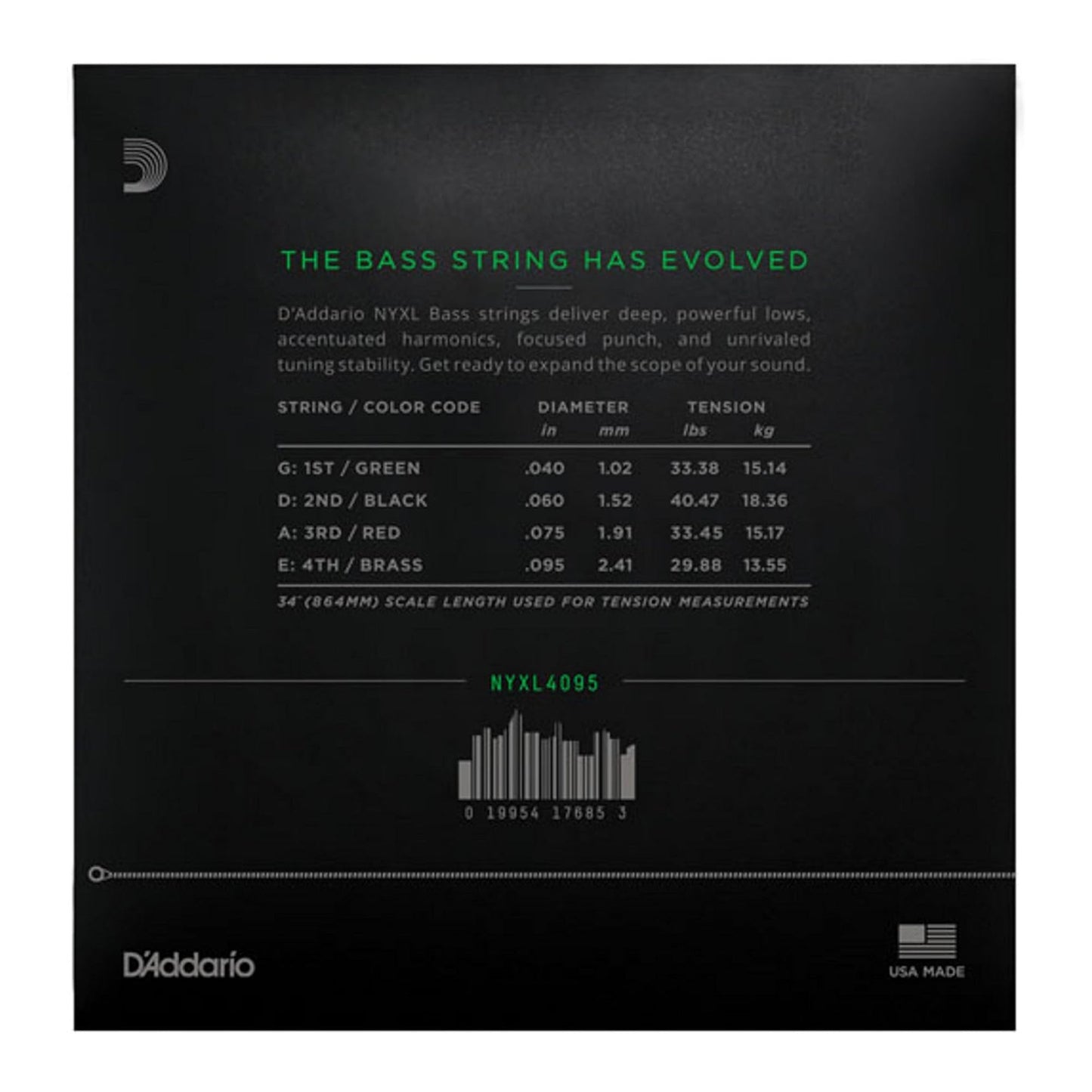 D'Addario NYXL4095 NYXL Bass Guitar Strings Super Light 40-95