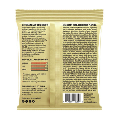 Ernie Ball P02069 Earthwood Nylon Ball End Folk Classical Strings Clear & Gold