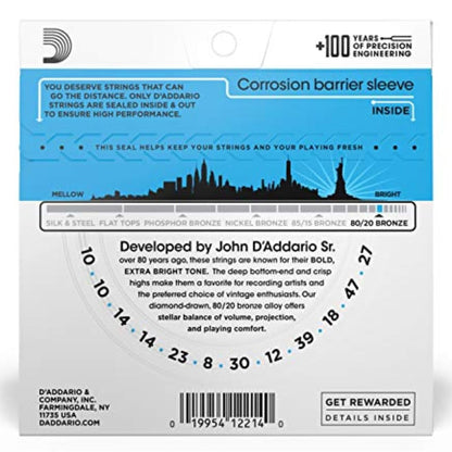 D'Addario EJ36 80/20 Bronze 12-String Acoustic Guitar Strings Light