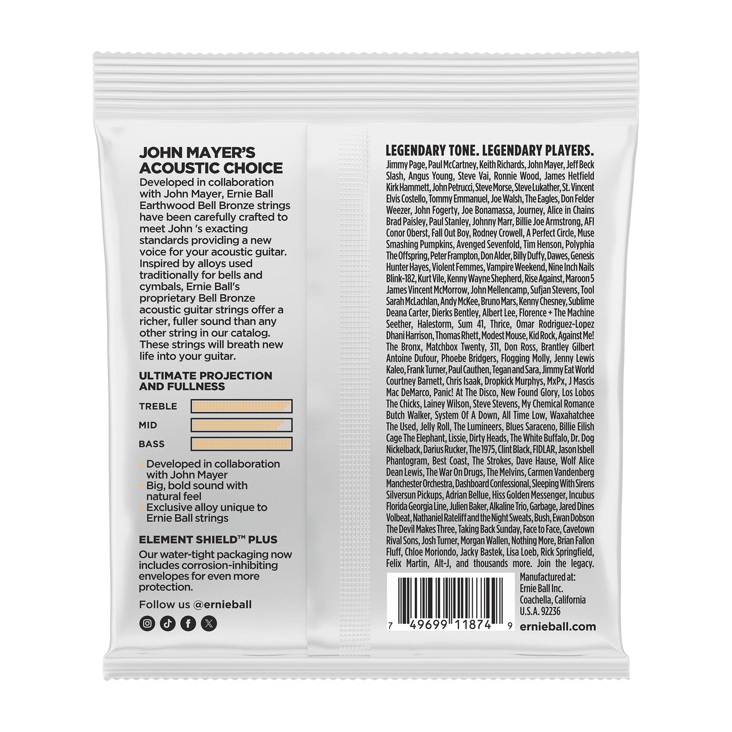 Ernie Ball P02350 Earthwood Bell Bronze Extra Light Acoustic Strings 10-50