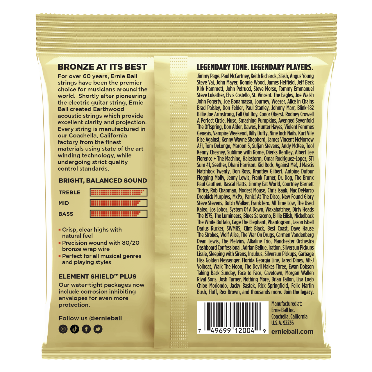 Ernie Ball P02004 Earthwood Light Acoustic Strings 11-52