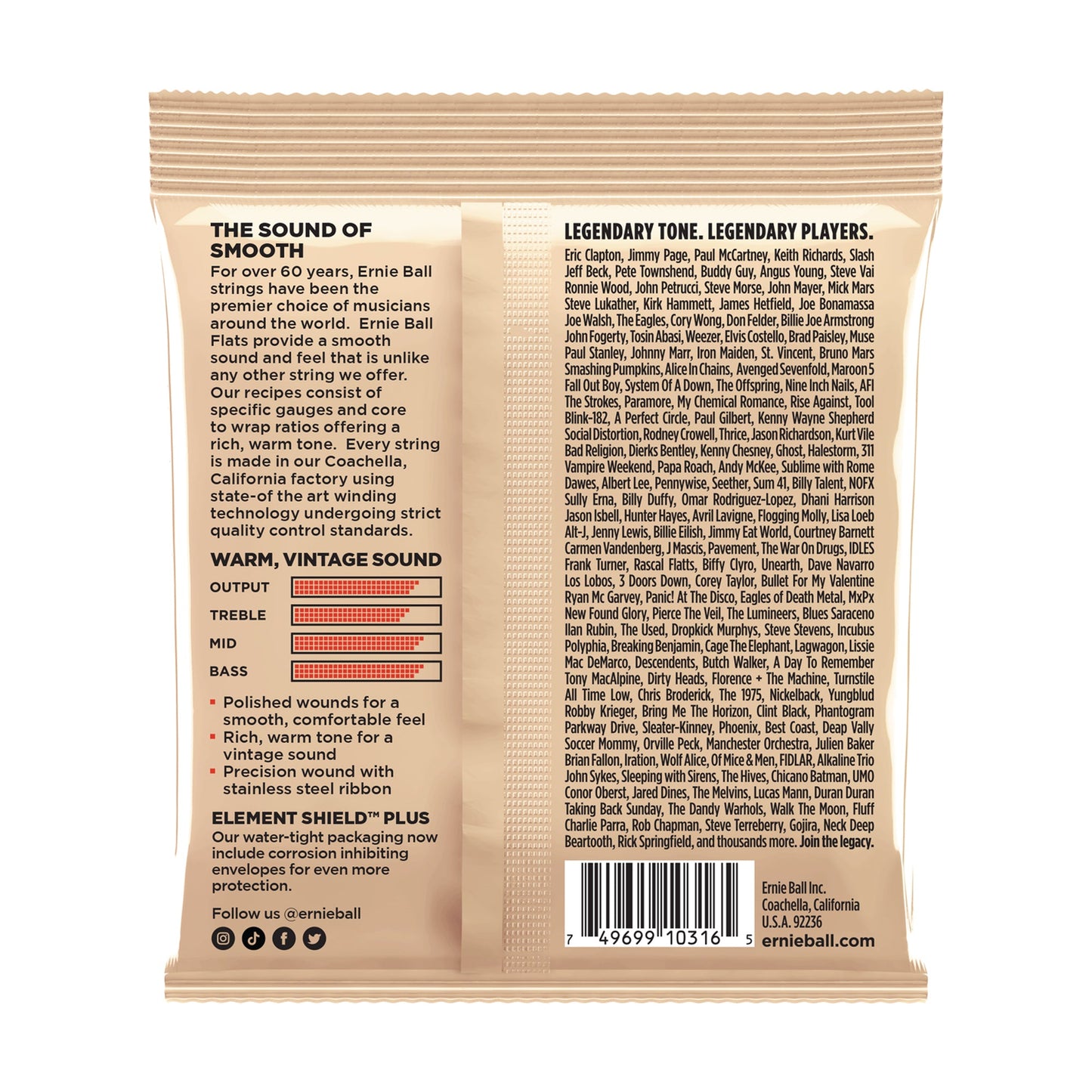 Ernie Ball P02580 Stainless Steel Flatwound Electric Guitar Strings 11-50