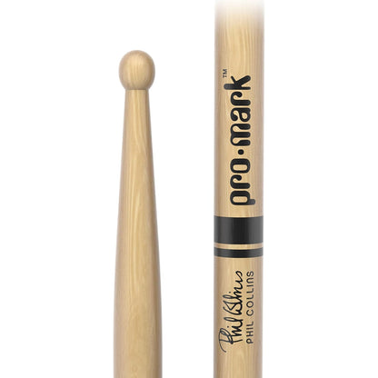 Promark TXPCW-1 Phil Collins Signature Hickory Drumsticks | Large Round Wood Tip | Brown