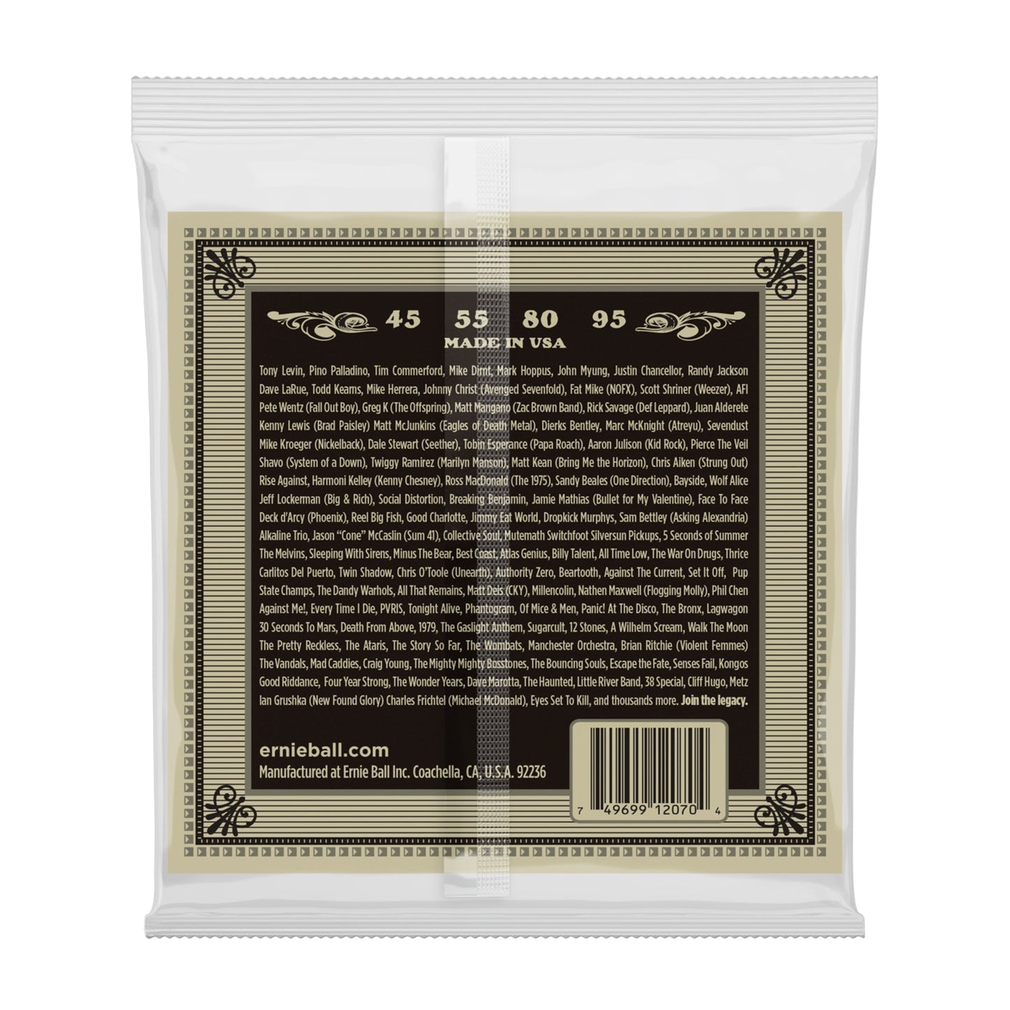Ernie Ball P02070 Earthwood Phosphor Bronze Acoustic Bass Strings 45-95