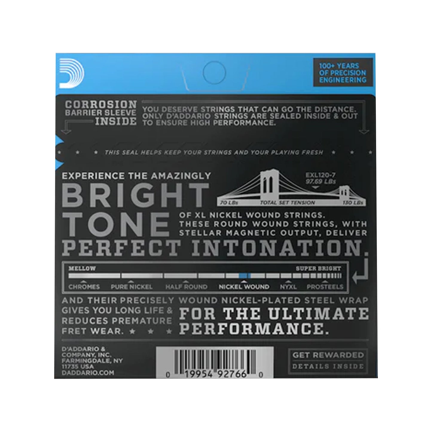 D'Addario EXL120-7 XL Nickel 7-String Electric Guitar Strings 9-54