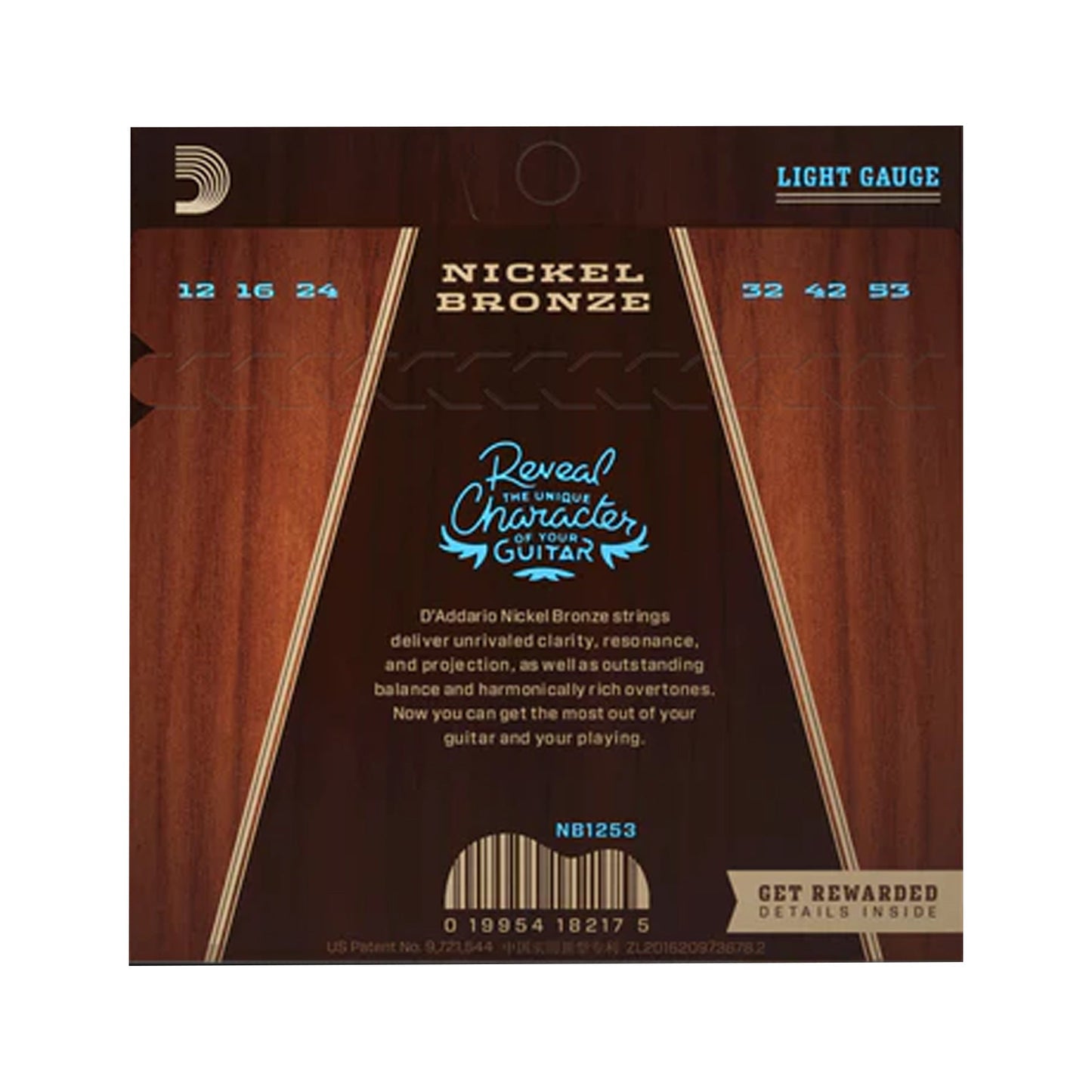D'Addario NB1253 Nickel Bronze Acoustic Guitar Strings Light 12-53