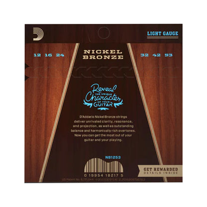 D'Addario NB1253 Nickel Bronze Acoustic Guitar Strings Light 12-53