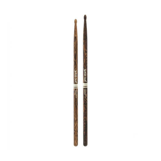Promark TX7AW-FG Classic 7A FireGrain Flame-Hardened Hickory Drumsticks | Oval Wood Tip | Brown