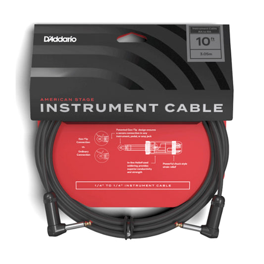 D'Addario PW-AMSGRR-10 American Stage Dual Right Angle Cable 10ft
