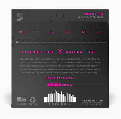 D'Addario XTE0942 XT Nickel Coated Electric Guitar Strings Super Light