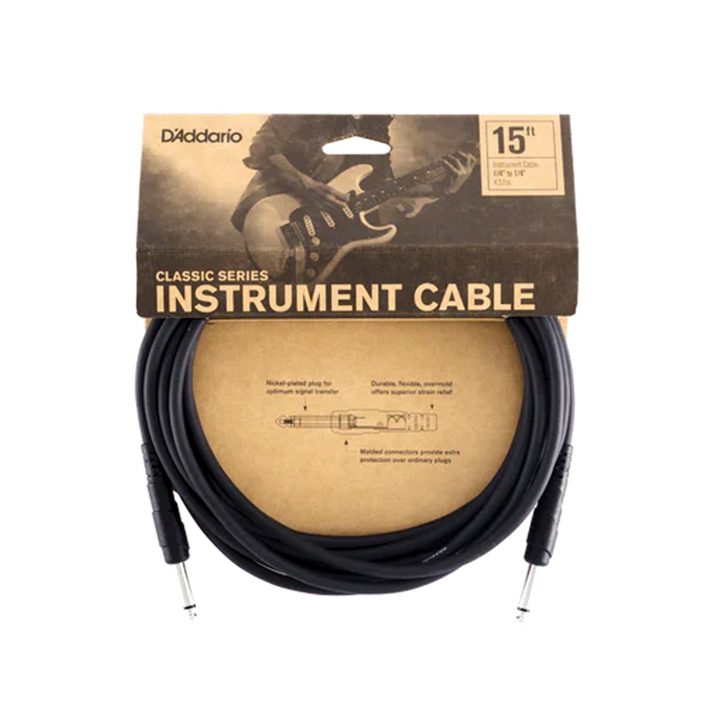 D'Addario PW-CGT-15 Classic Series Instrument Cable Straight 15ft