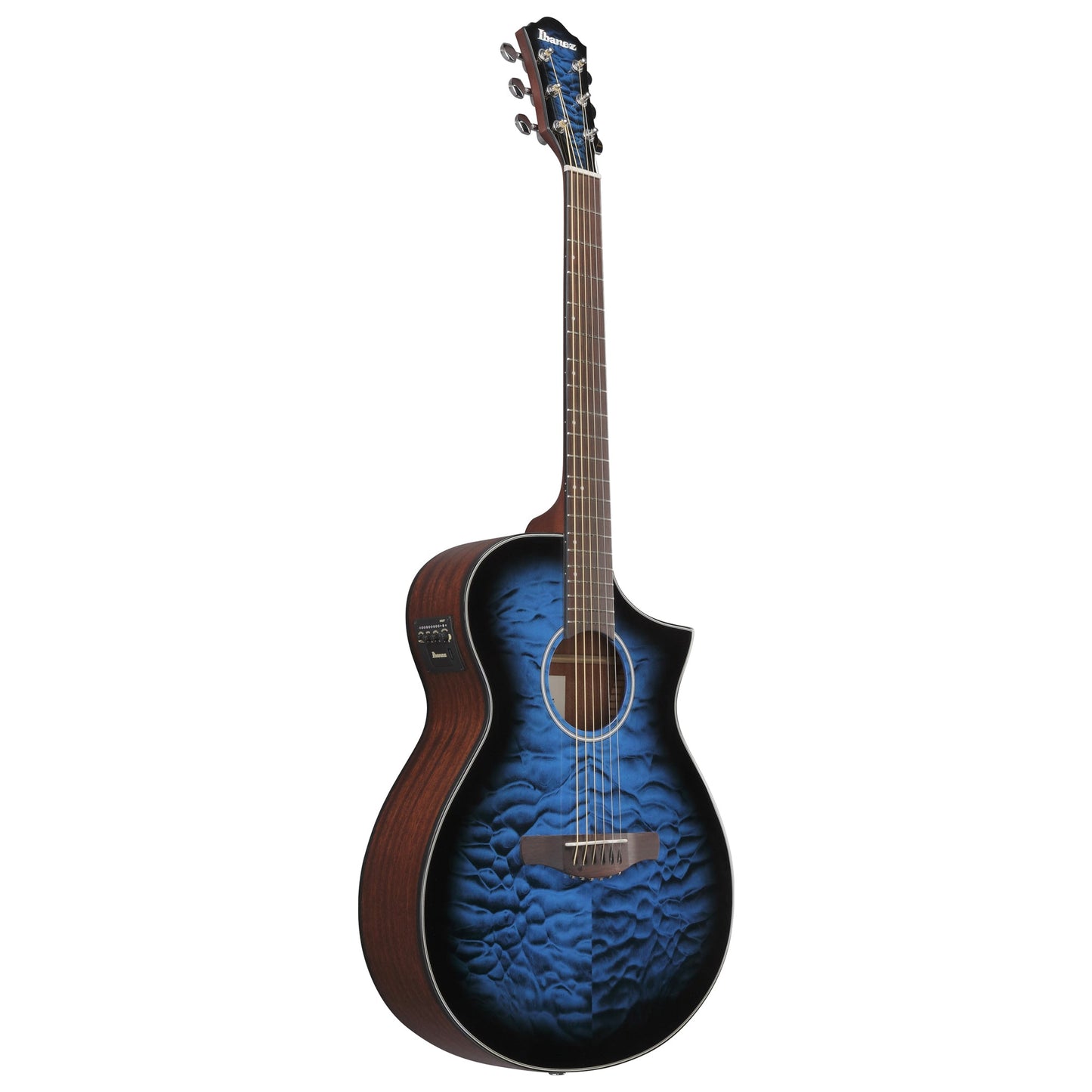 Ibanez AEWC16QA-TLH - Acoustic Electric Guitar | Transparent Blue Sunburst High Gloss