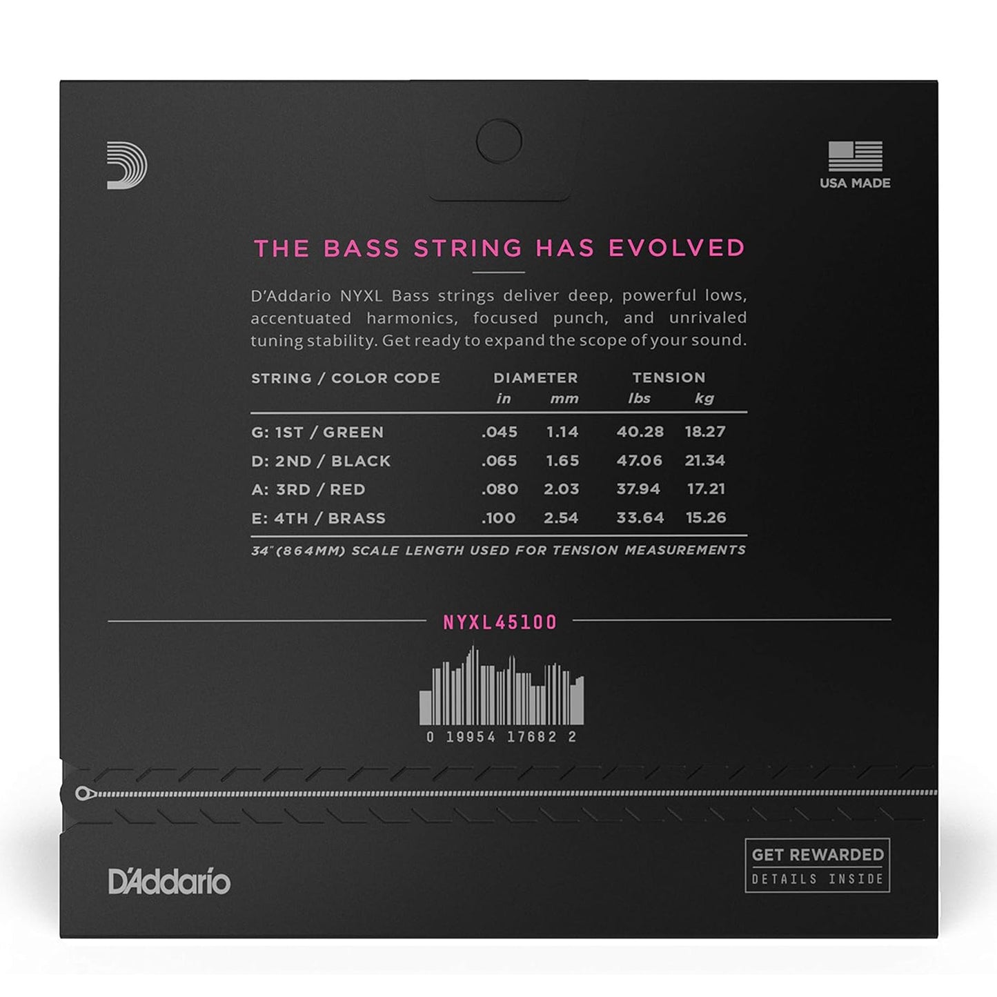 D'Addario NYXL45100 NYXL Bass Guitar Strings Regular Light 45-100