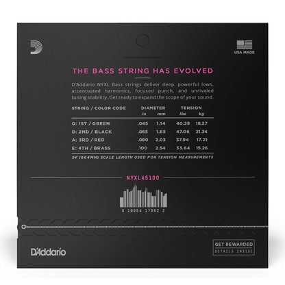 D'Addario NYXL45100 NYXL Bass Guitar Strings Regular Light 45-100