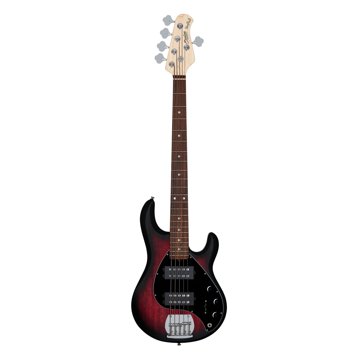Sterling RAY5HH-RRBS – 5-String Dual HH Active Bass Guitar | Ruby Red Burst Satin