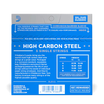 D'Addario PL011-5 Plain Steel .011 Single Guitar String 5-Pack