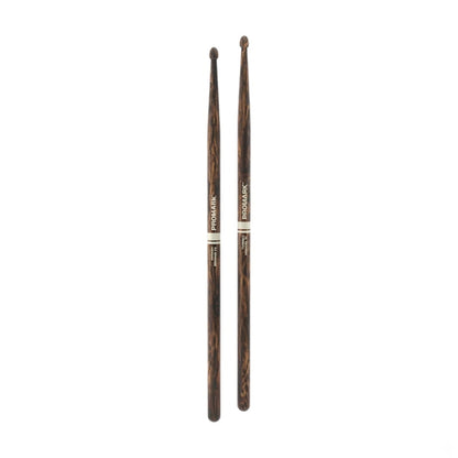 Promark R5AFG Rebound 5A FireGrain Fire-Treated Hickory Drumsticks | Acorn Wood Tip | Long Taper | Brown