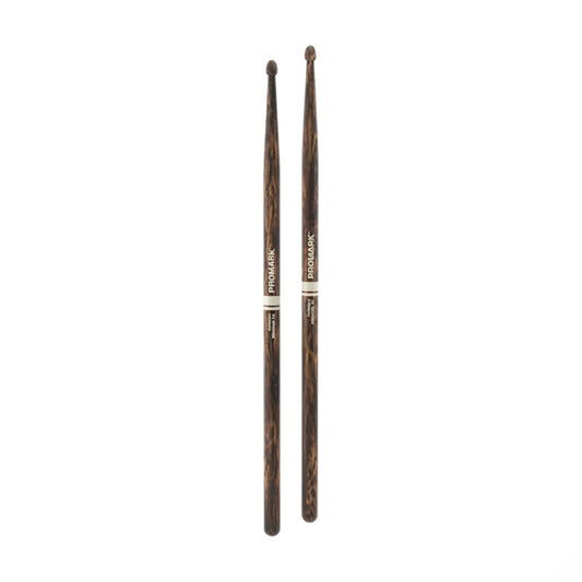 Promark R5AFG Rebound 5A FireGrain Fire-Treated Hickory Drumsticks | Acorn Wood Tip | Long Taper | Brown