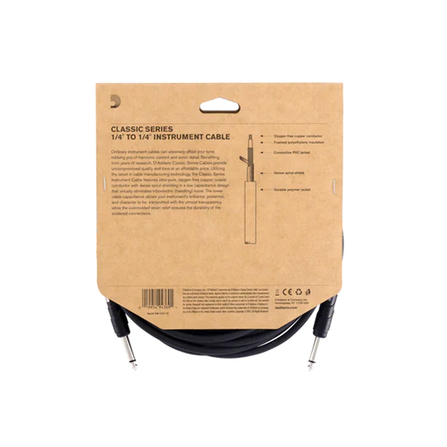 D'Addario PW-CGT-15 Classic Series Instrument Cable Straight 15ft