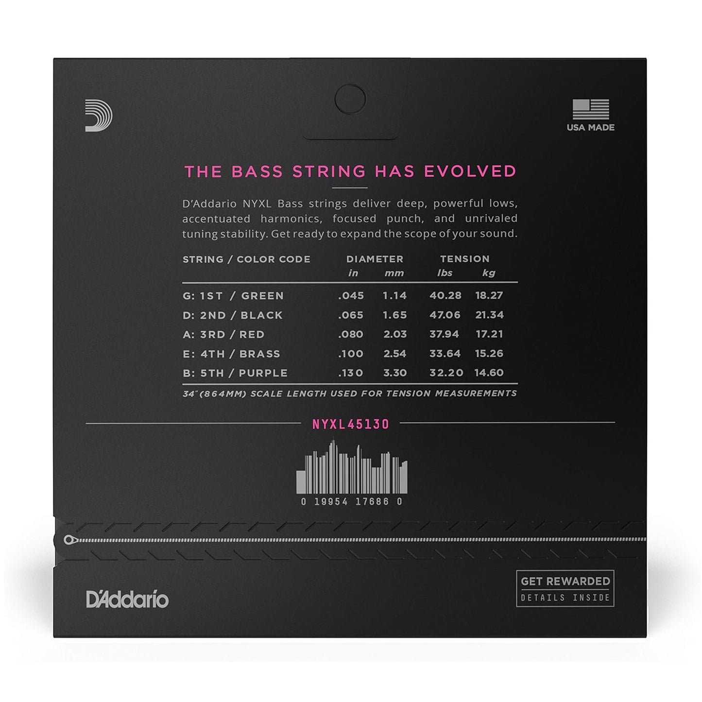 D'Addario NYXL45130 NYXL 5-String Bass Guitar Strings 45-130