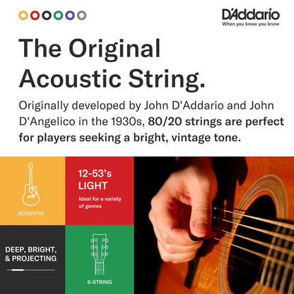 D'Addario EJ36 80/20 Bronze 12-String Acoustic Guitar Strings Light
