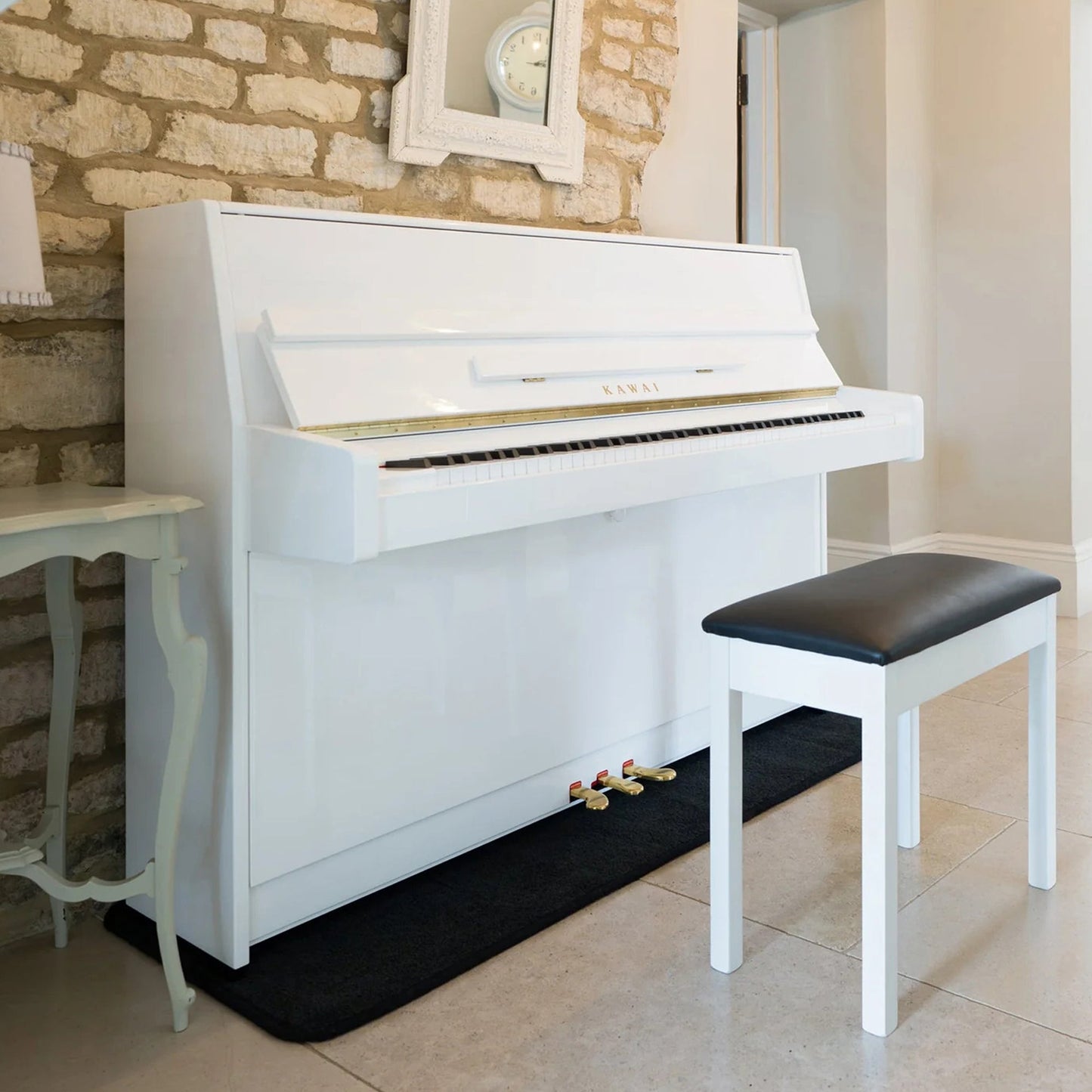 Kawai K-15E Upright Piano With Bench | White Polish