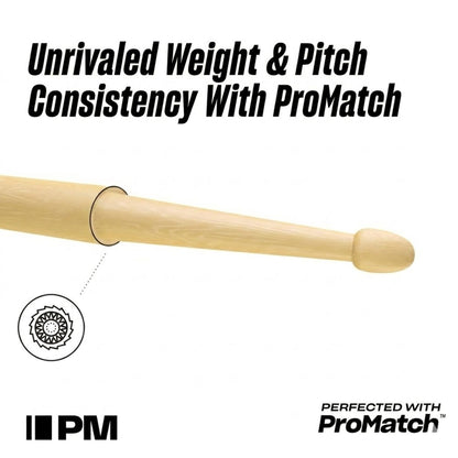 Promark TXPCW-1 Phil Collins Signature Hickory Drumsticks | Large Round Wood Tip | Brown
