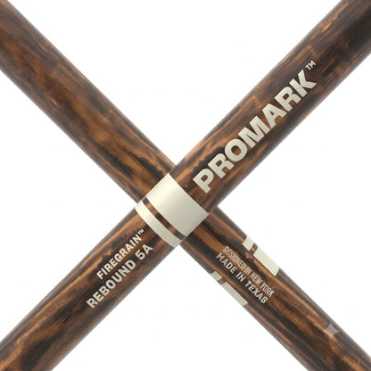Promark R5AFG Rebound 5A FireGrain Fire-Treated Hickory Drumsticks | Acorn Wood Tip | Long Taper | Brown