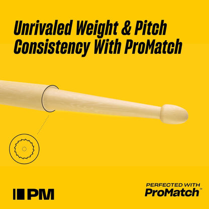 Promark TXPCW Phil Collins Signature Hickory Drumsticks | Large Round Wood Tip | Wooden
