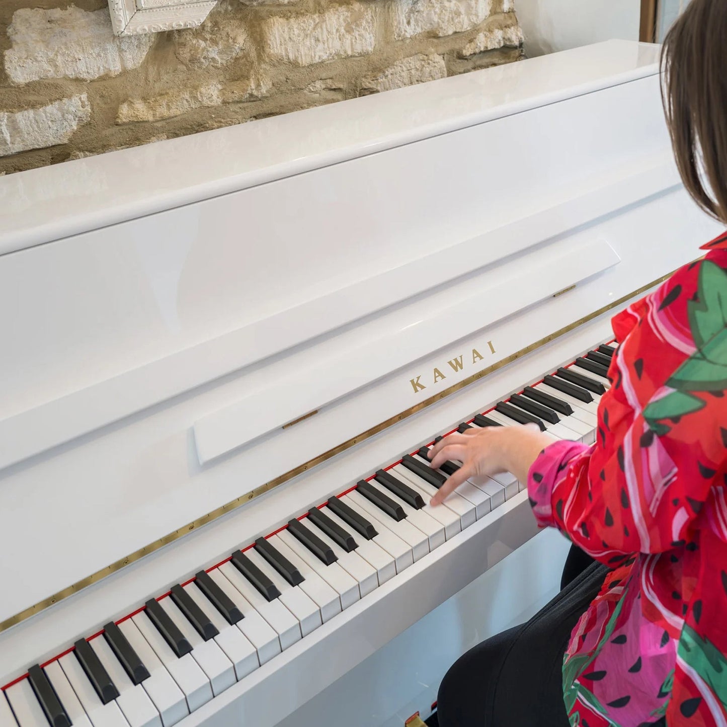 Kawai K-15E Upright Piano With Bench | White Polish