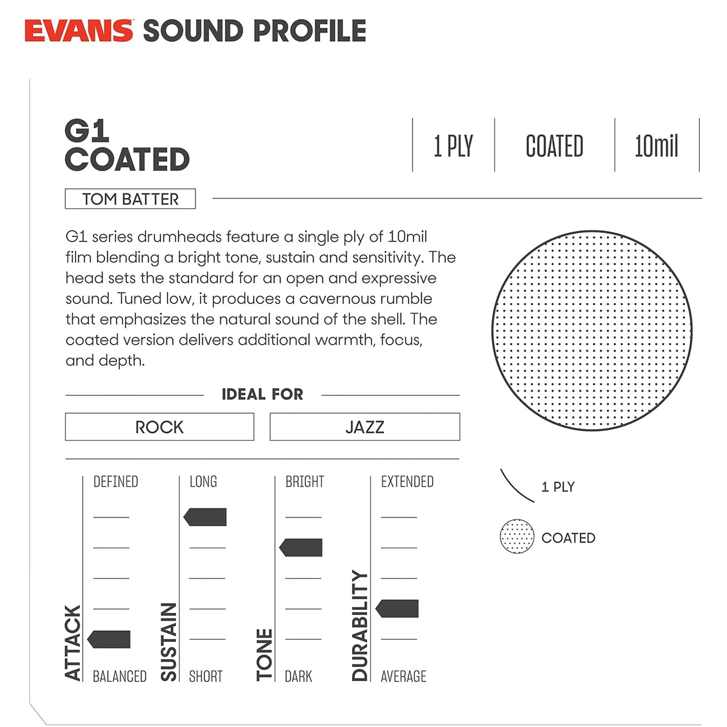 Evans B14G1 Gen G1 14" Coated Tom Drumhead | Single Ply