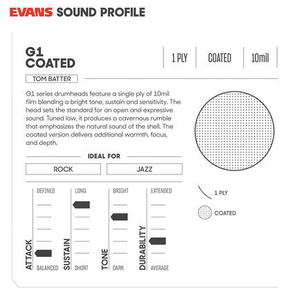 Evans B14G1 Gen G1 14" Coated Tom Drumhead | Single Ply