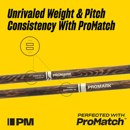 Promark TX7AW-FG Classic 7A FireGrain Flame-Hardened Hickory Drumsticks | Oval Wood Tip | Brown