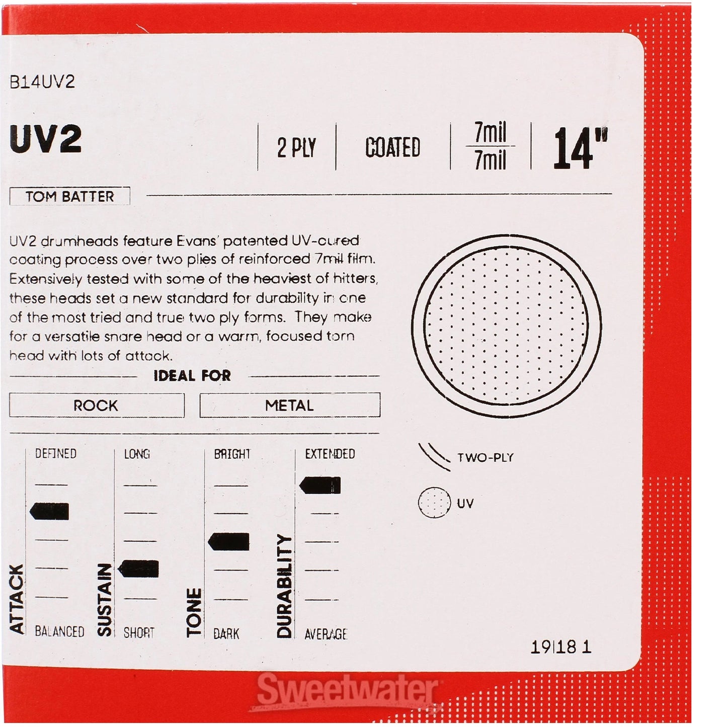Evans B14UV2 UV2 14" Coated Tom Drumhead | Level 360