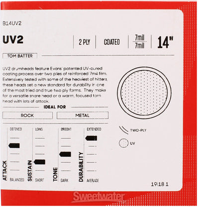 Evans B14UV2 UV2 14" Coated Tom Drumhead | Level 360